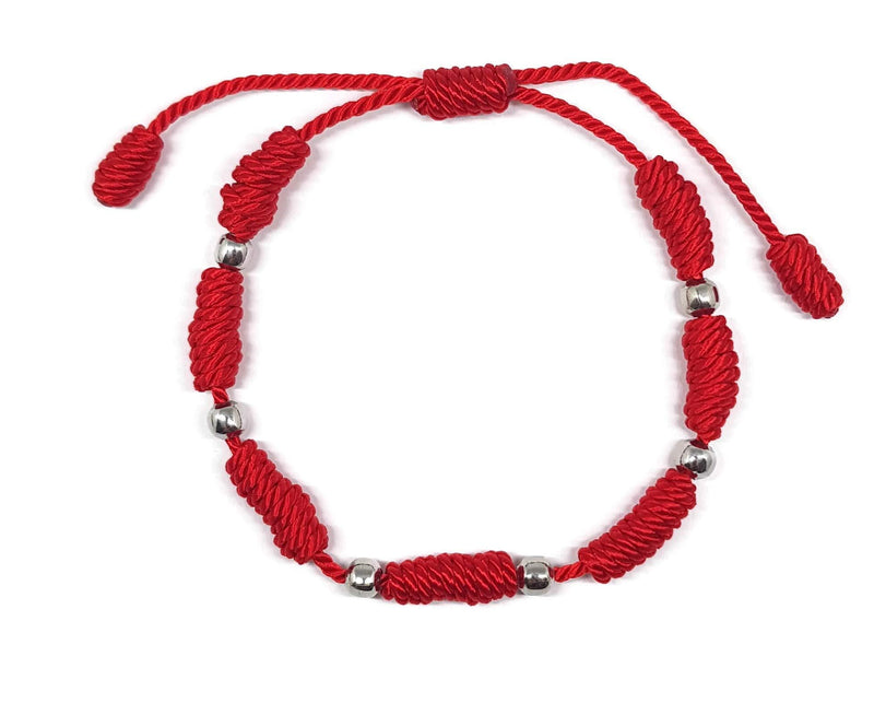 [Australia] - MYSTIC JEWELS by Dalia – Kabbalah Bracelet – 7 Knots Thread with Balls – Unisex – Adjustable – Eye Protection – Good Luck – Good Luck Red 