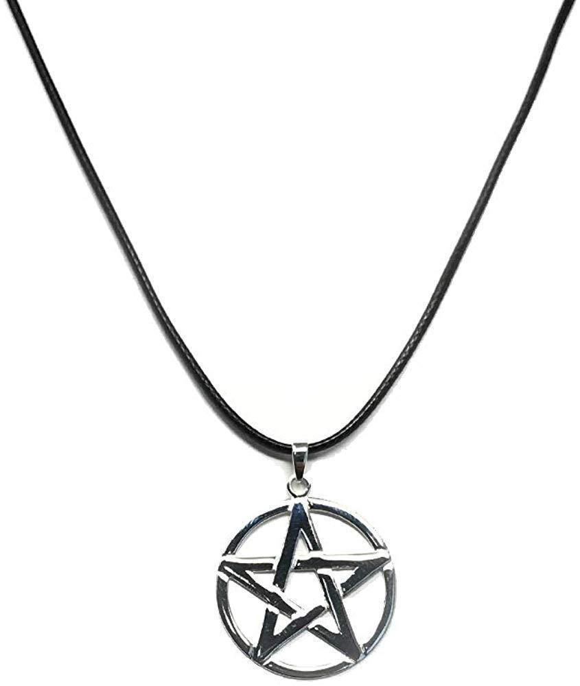 [Australia] - Sterling Silver Pentacle Pendant on 41-46 cm Leatherette Necklace 