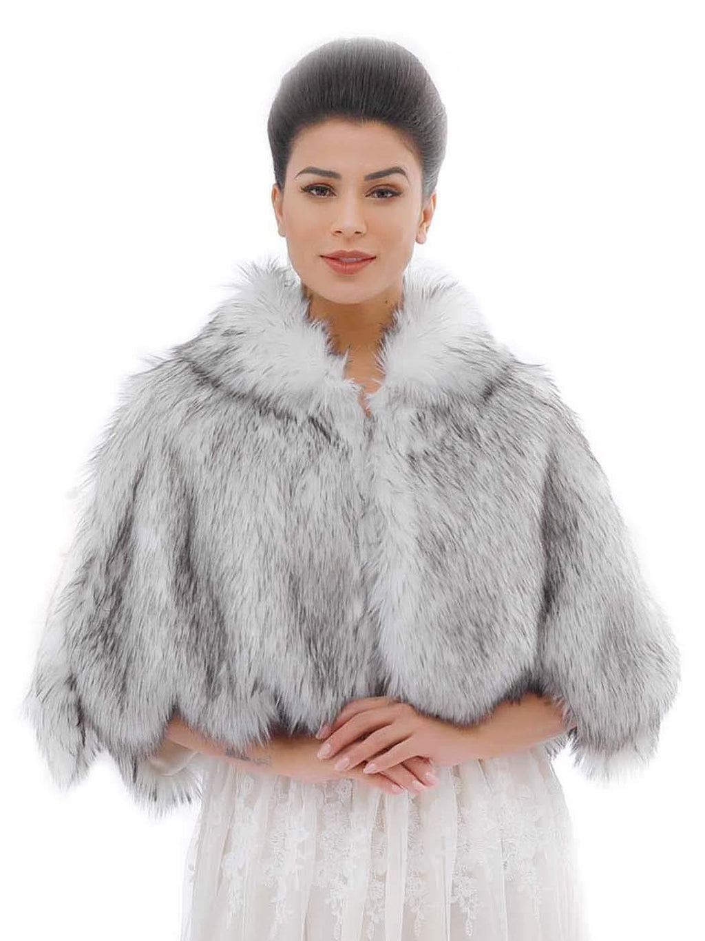 [Australia] - Ushiny Wedding Faux Fur Shawl and Stole Bridal Fur Wraps Winter Fur Scarf for Women and Girls (White and Black) 