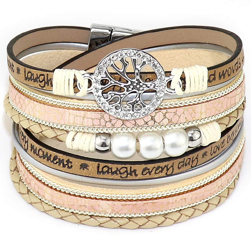 [Australia] - DTWAWA Leather Wrap Bracelets Multilayer Punk Charm Cuff Bangle Women Jewelry Gift for Her Khaki 