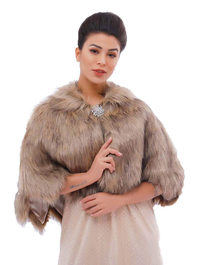 [Australia] - Ushiny Wedding Faux Fur Shawl and Stole Bridal Fur Wraps Winter Fur Scarf for Women and Girls (Brown) 