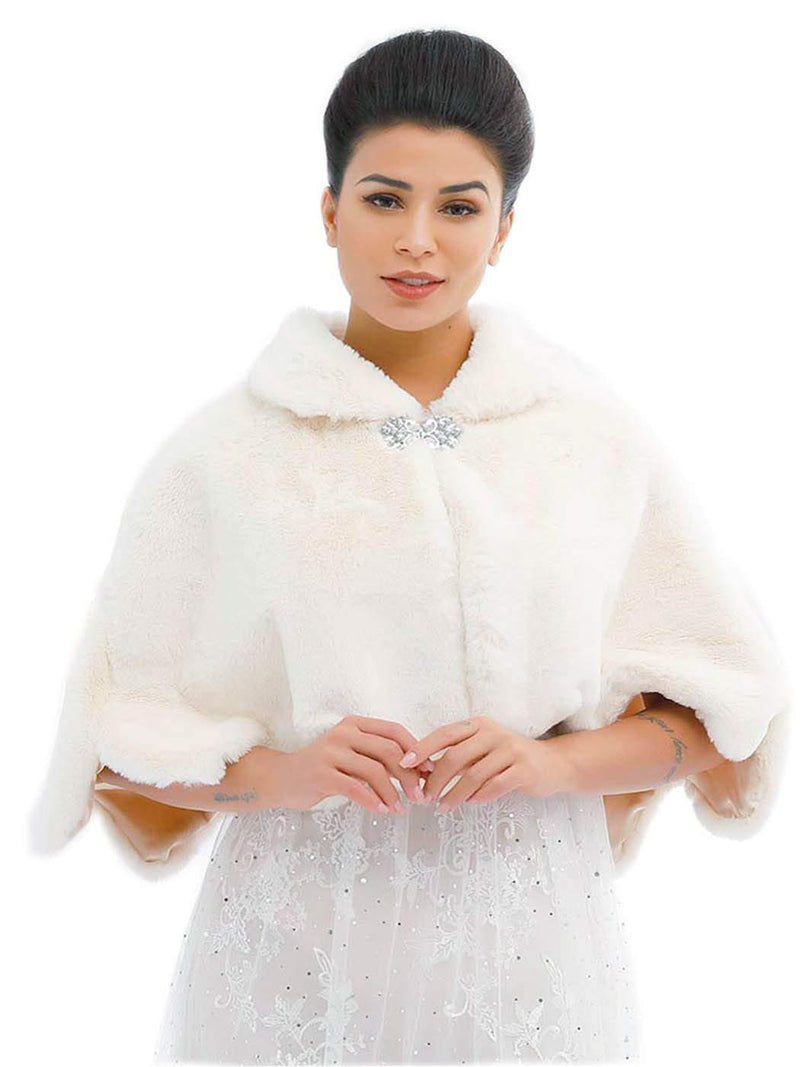 [Australia] - Ushiny Wedding Faux Fur Shawl and Stole Bridal Fur Wraps Winter Fur Scarf for Women and Girls (Beige) 