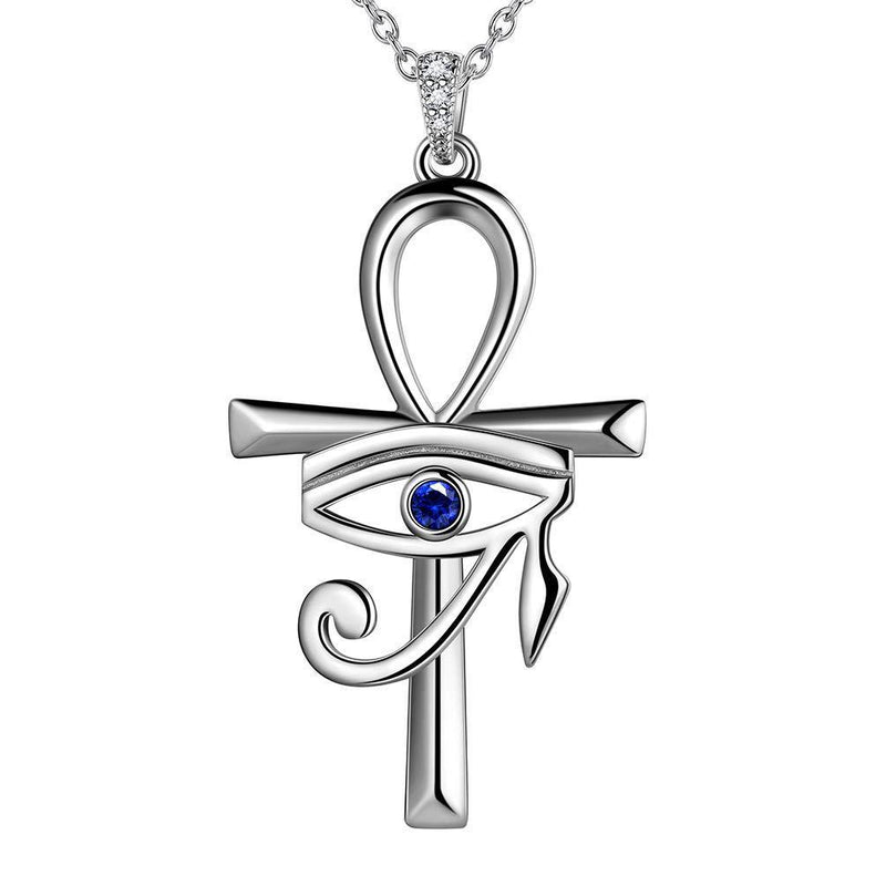 [Australia] - Jewmon Protection Ankh Cross Eye of Horus Necklace Earrings Set for Mens Women 925 Silver/18K Gold/Black Gun Plated Horus Eye of Ra Ankh Cross Jewellery Ancient Egyptian Jewelry Gift for Christmas Day D, Pendant Silver 