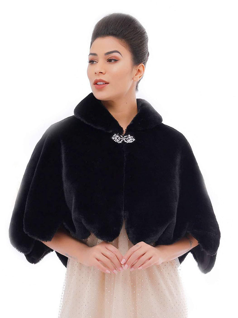 [Australia] - Ushiny Wedding Faux Fur Shawl and Stole Bridal Fur Wraps Winter Fur Scarf for Women and Girls (Black) 