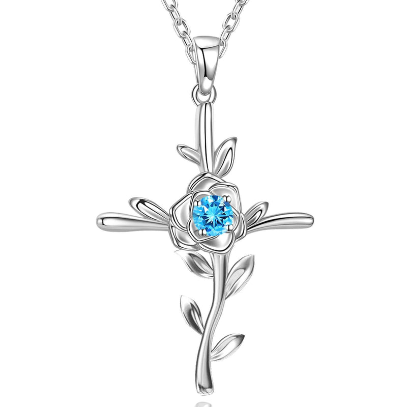 [Australia] - GinoMay Love Rose Blue Topaz Emerald Necklace for Women Birthday Gifts Birthstones Jewellery Amethyst Gemstone Simulated Diamond Hope Leaves Pendant Necklace Sterling Silver D December Blue Topaz 