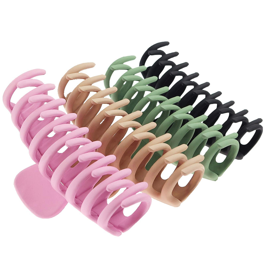 [Australia] - TOCESS Big Hair Claw Clips for Women Large Claw Clip for Thin Thick Curly Hair 90's Strong Hold 4.33 Inch Nonslip Matte Hair Clips (4 Pcs) Khaki, Black, Pink, Green 
