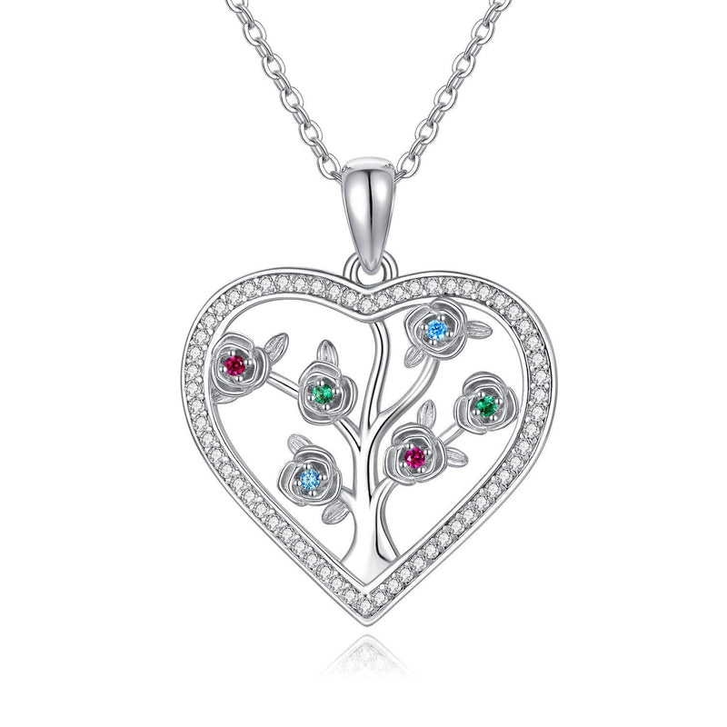 [Australia] - Tree of Life Rose Necklace 925 Sterling Silver Love Heart Flower Pendant Oxidation Flower Jewellery for Women Girls Rose Gifts for Women Chain 18" with Gift Box 