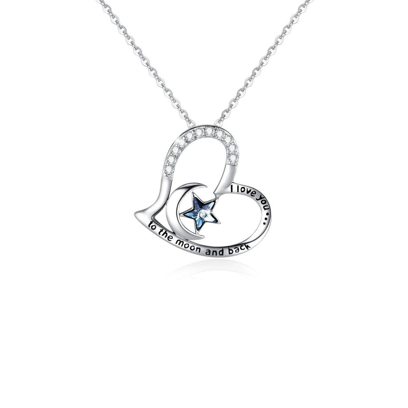 [Australia] - Heart Necklace Jewellery for Women 'I love you to the moon and back' Necklace for Women Sterling Silver Pendant for Women Lady Girl Chain 18" Gift Box 