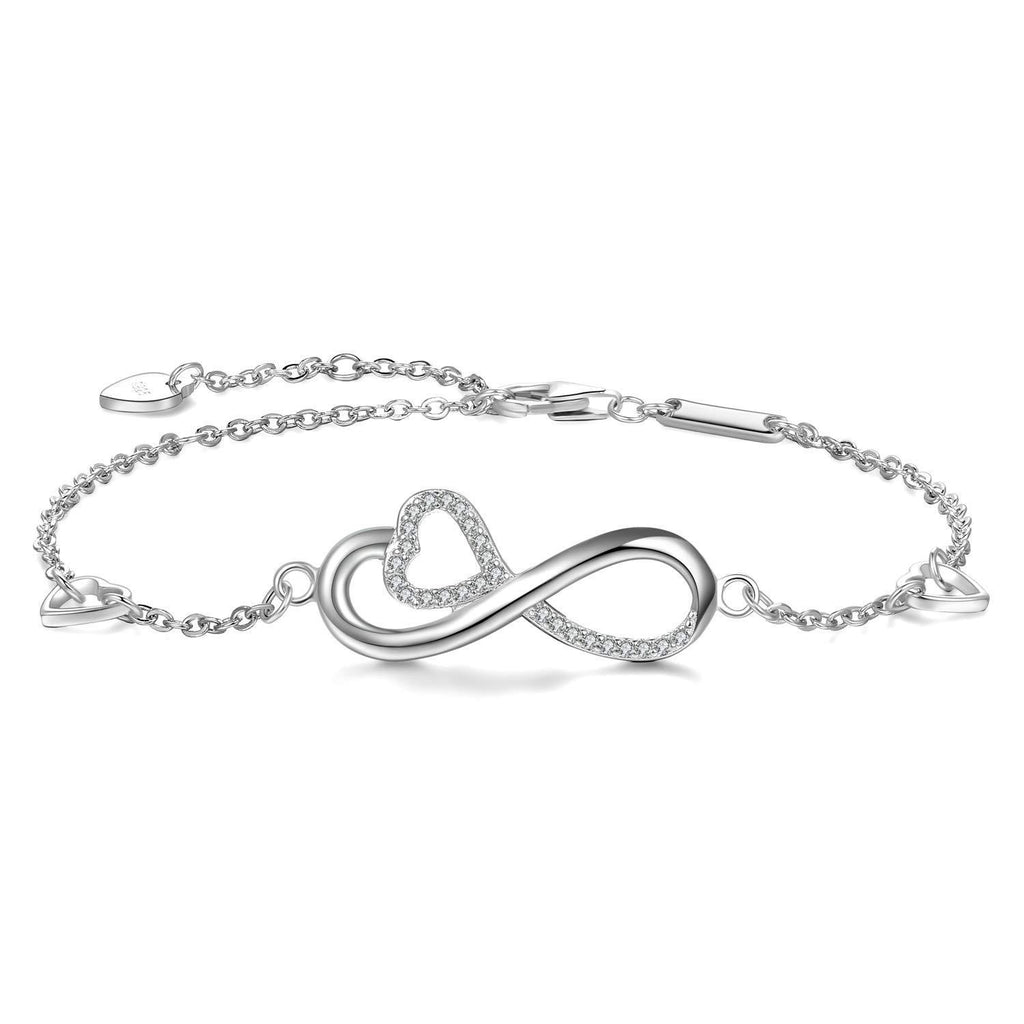 [Australia] - Women Sterling Silver Infinity Bracelet with Heart Shaped I Love You Forever Symbol Charm Adjustable Bracelets for Women 