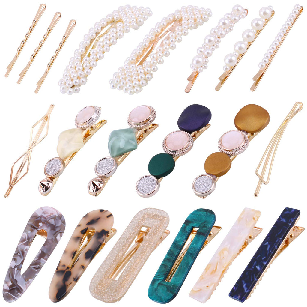 [Australia] - 20Pcs Pearl Hair Clips - Fashion Pearls Hair Barrettes Sweet Artificial Macaron Acrylic Resin Barrettes Hairpins for Women,Ladies and Girls Headwear Styling Tools Hair Accessories 
