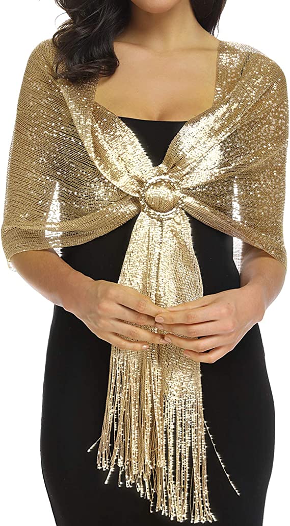[Australia] - GFM® Mesh Shimmering Sparkly Scarf Wrap Stole Shawl For Wedding,Evening Wear, Bridesmaid,Proms (MSH1) .MSH1-SNSN- Gold 