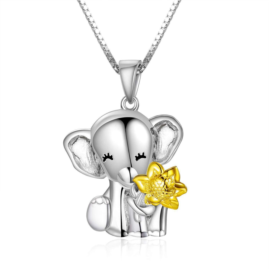 [Australia] - Sterling Silver Lucky Elephant Necklace Cute Animal Pendant With Sunflower Necklaces Jewellery Gifts for Women Girls Elephant Pendant With Sunflower 