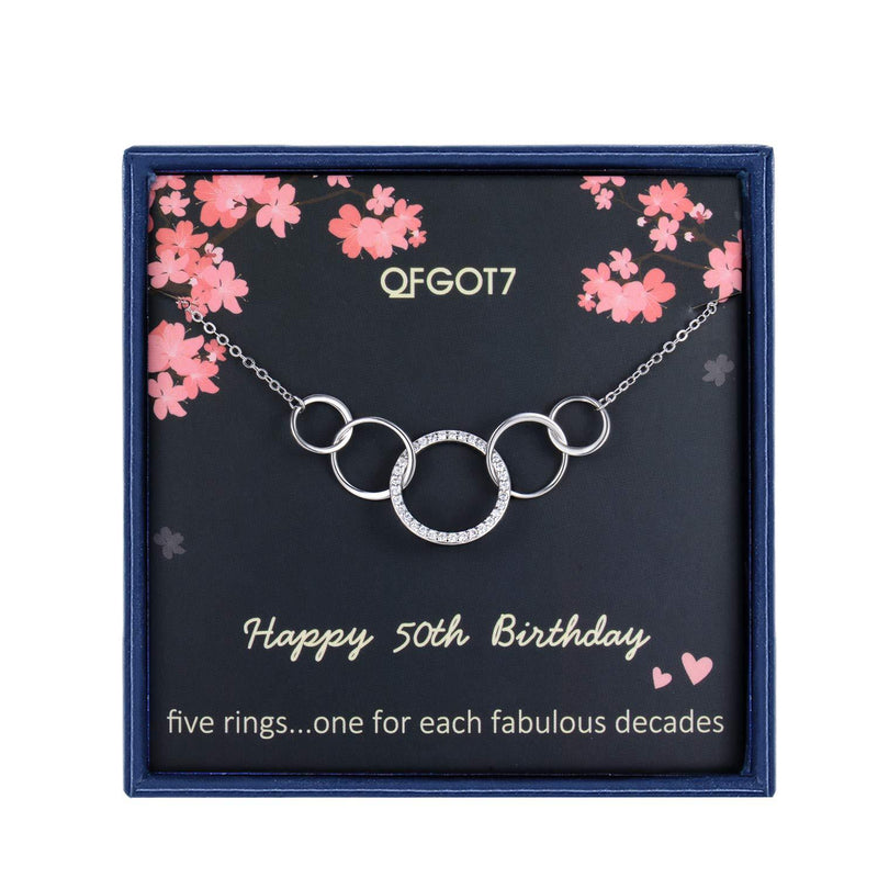 [Australia] - OFGOT7 50th Birthday Gifts for Women,50 Years Old Birthday Ideas,Sterling Silver Five Circle CZ Necklace for Her 5 Decade Jewelry,Mothers Day Jewelry 