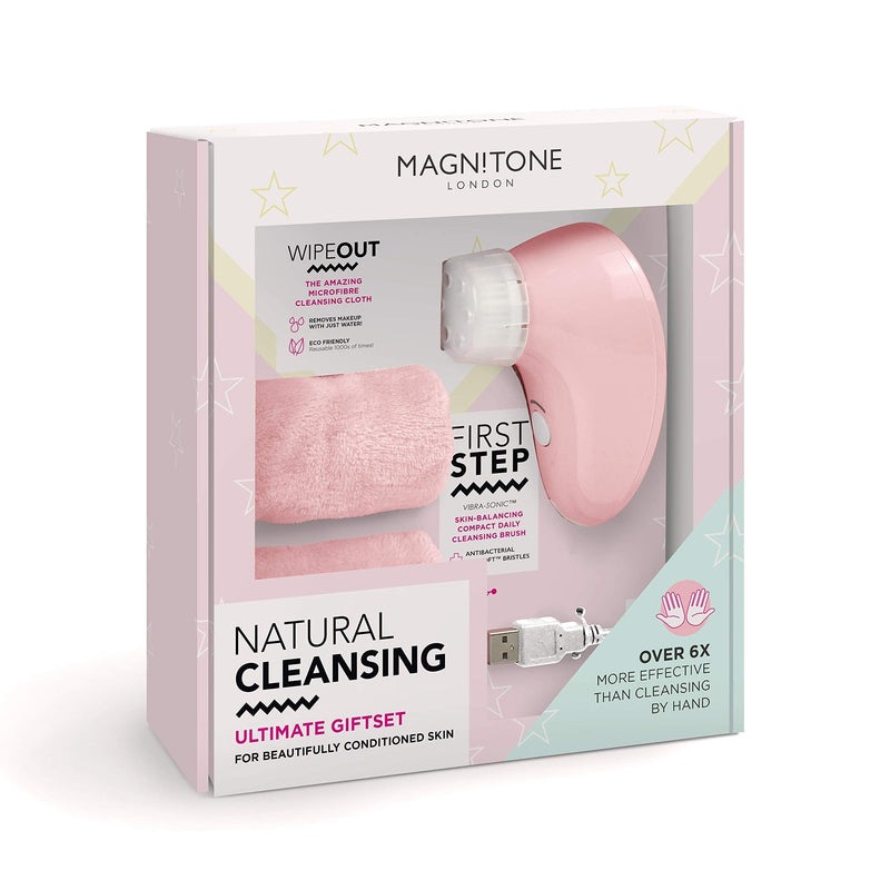 [Australia] - Magnitone Natural Cleansing Ultimate Gift Set with First Step Daily Cleansing Brush and 2 Wipe Out Makeup Remover Cloth Wipes 