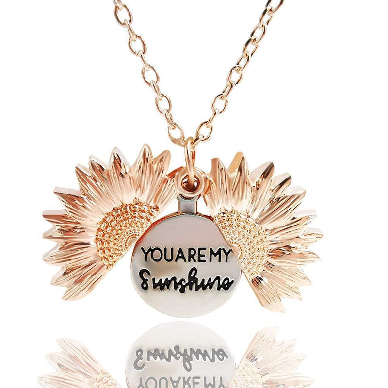 [Australia] - MOROTOLE You are My Sunshine Chain Necklace Sunflower Locket Necklace Engraved Necklace for Women Girl Pink 