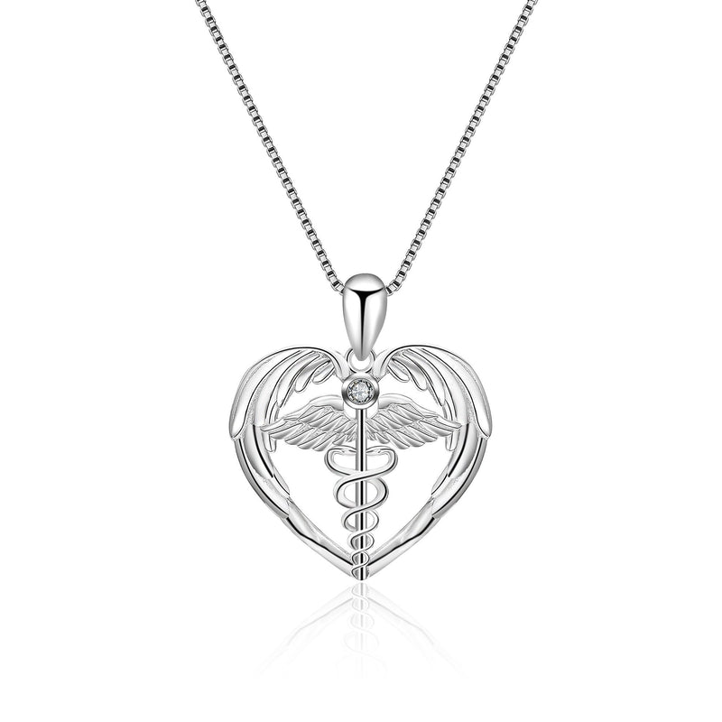 [Australia] - YFN RN Nurse Necklace 925 Sterling Silver Caduceus Angel Pendant Necklace 