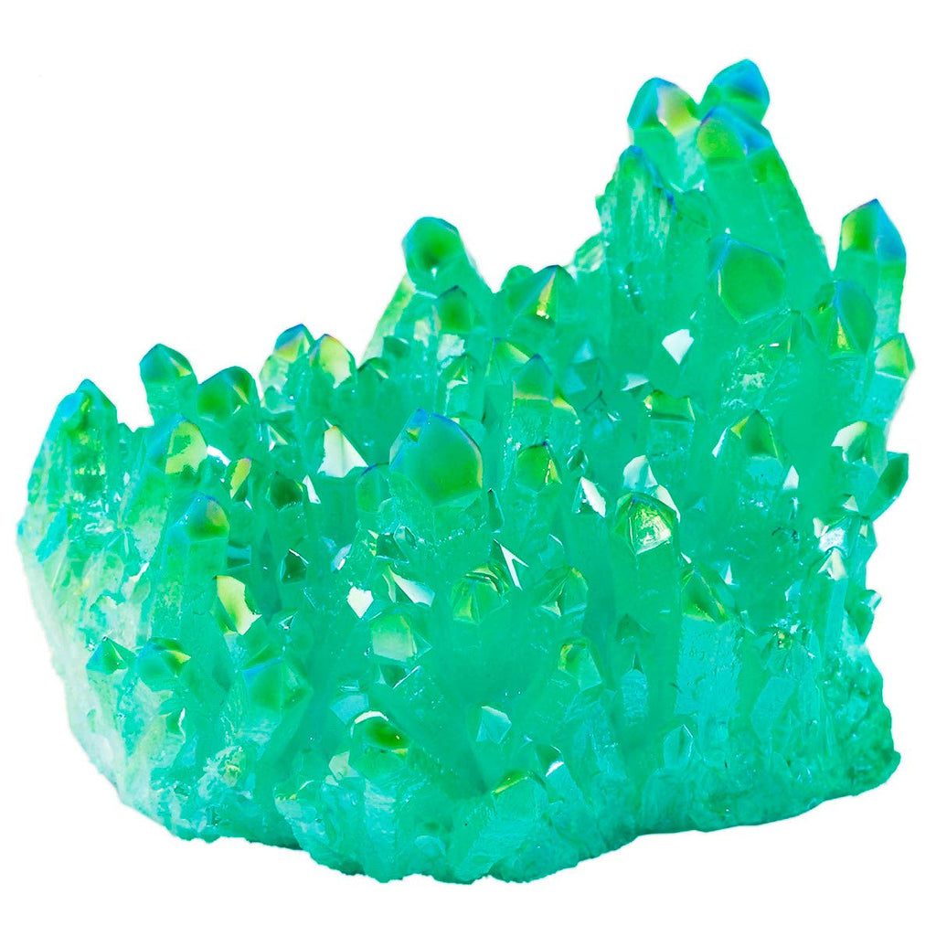 [Australia] - Nupuyai Titanium Coated Rock Quartz Crystal Cluster Drusy Geode for Healing Reiki Energy, Irregular Rough Gemstone for Home Decor Green 03-green(50-130g/Pc) 