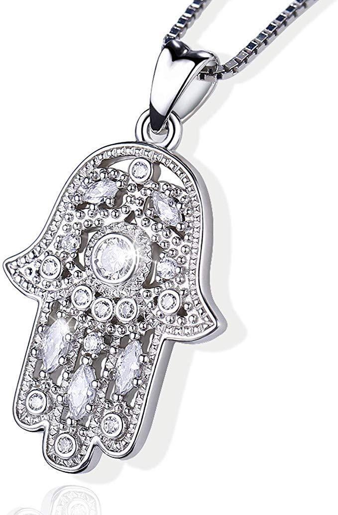 [Australia] - Hamsa Hand Necklace,925 Sterling Silver Pendant Jewelry for Women Men,Vintage Hand of Fatima Evil Eye Necklaces Pendant Jewelry Gift,Sacred Lotus Charm Women's Path of Symbols Success Friendship 