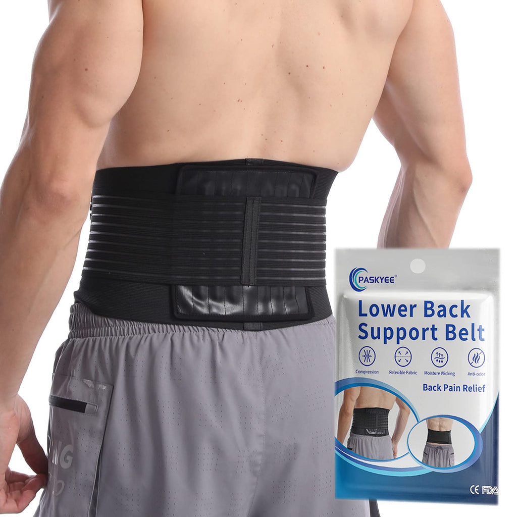 [Australia] - Lower Back Support Belt with 6 Stays - Lumbar Support Brace for Pain Relief, Adjustable Lower Back Support Brace with PU for Men and Women, Support Straps for Sciatica, Scoliosis and Herniated Disc M M(Fits waist 20"-28") 