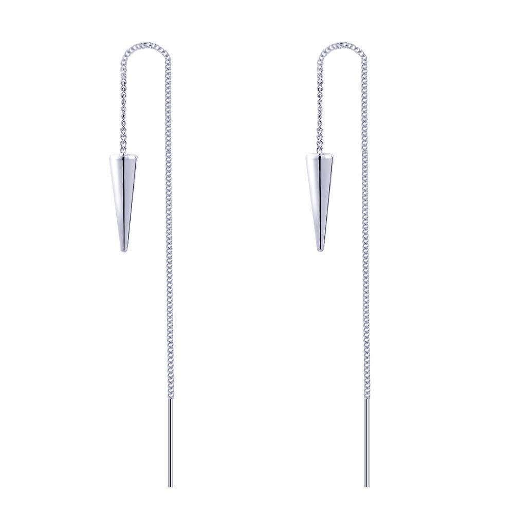 [Australia] - VU100 Cone Threader Earrings for Women Girls Hypoallergenic Silver Nickel Free for Sensitive Ears Long Chain Piercing Dangle Arrow Spike Cone Earrings 