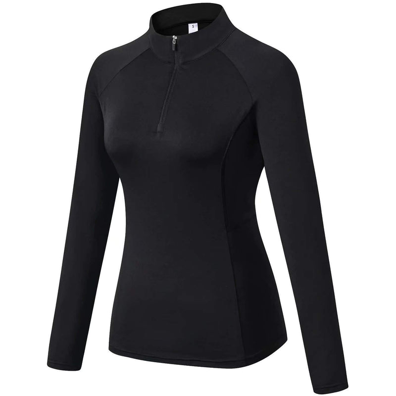[Australia] - Sillictor 1/4 Zip Running Top Women Thermal Ski Base Layer Breathable High-Wicking Soft 06-black M 