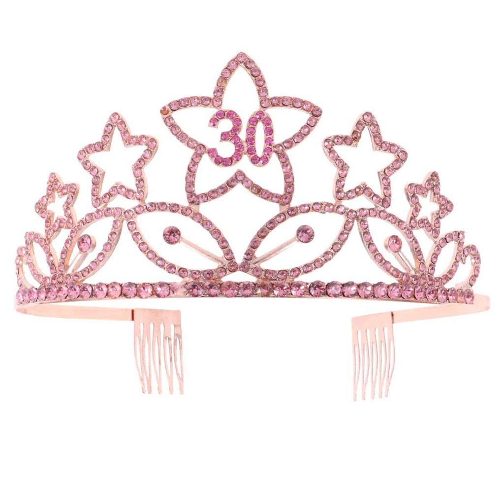 [Australia] - Minkissy 30th Birthday Tiara 30 Crystal Crown Rhinestone Princess Birthday Crown Hair Accessories Happy 30th Birthday Crown Tiara for Women Ladies 