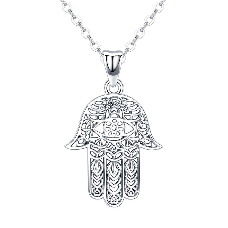 [Australia] - Hamsa Hand Necklace for Women Girls,S925 Sterling Silver Fatima Hand Pendant Necklace Vintage Fatima Evil Eye Pendant Jewelry,Sacred Lotus Charm Jewelry Gift Women's Path of Symbols Friendship 