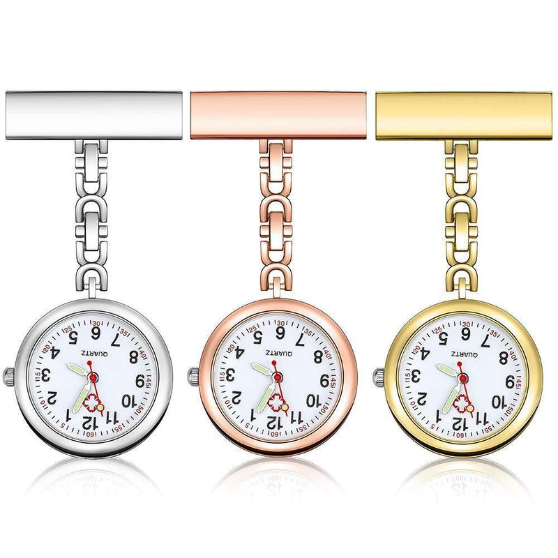 [Australia] - Anpro Nurse Watch,3pcs Silver/Rose Gold/Gold Fob Watch for Nurses and Doctors,Daily Waterproof 