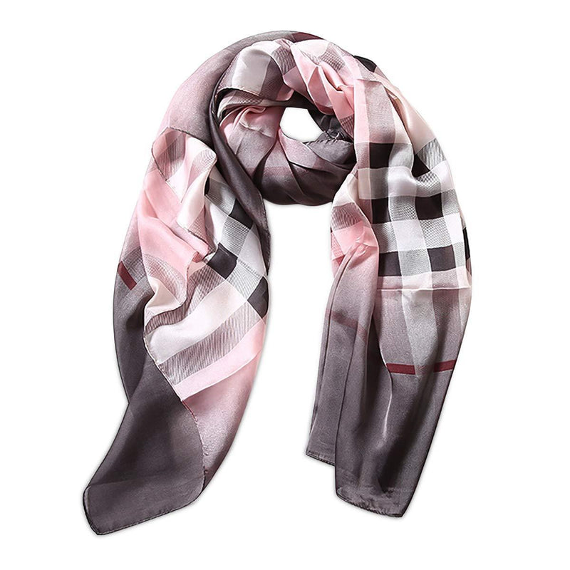 [Australia] - LumiSyne Women's Silk Scarves Classic Plaid Scarves Tartan Check Pattern Delicate Bow Rose Long Shawl Warm Wrap Sunscreen Shawl All Season Plaid/Pink 