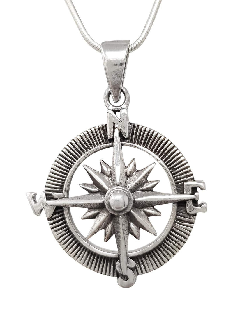 [Australia] - TreasureBay Stunning Compass Silver Pendant Necklace on Chain 