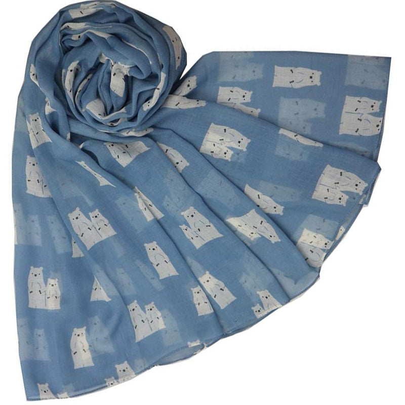 [Australia] - GlamLondon Ladies Polar Bears Printed Scarf Xc2 - Blue Light 