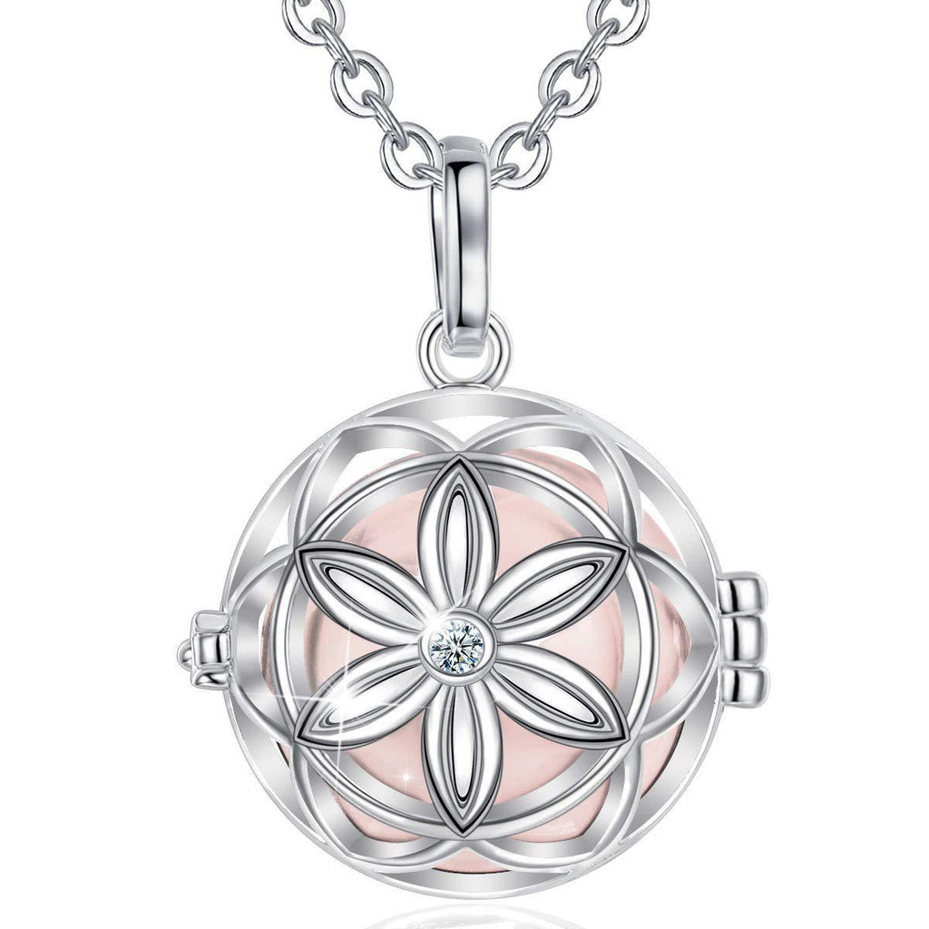 [Australia] - AEONSLOVE Chime Ball Pregnancy Necklace Pendant Flower Music Wishing Bola Locket for Mom Baby Best Jewellery Gift Peach 