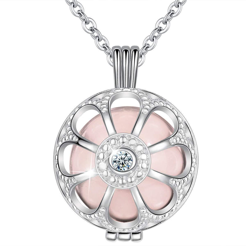 [Australia] - AEONSLOVE Chime Ball Pregnancy Necklace Floral Pendant Music Wishing Bola Locket for Mom Baby Best Jewellery Gift Peach 