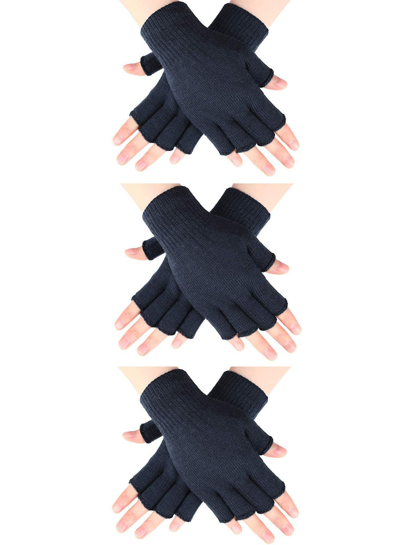 [Australia] - 3 Pairs Half Finger Gloves Winter Fingerless Gloves Knit Gloves for Men Women Dark Grey 