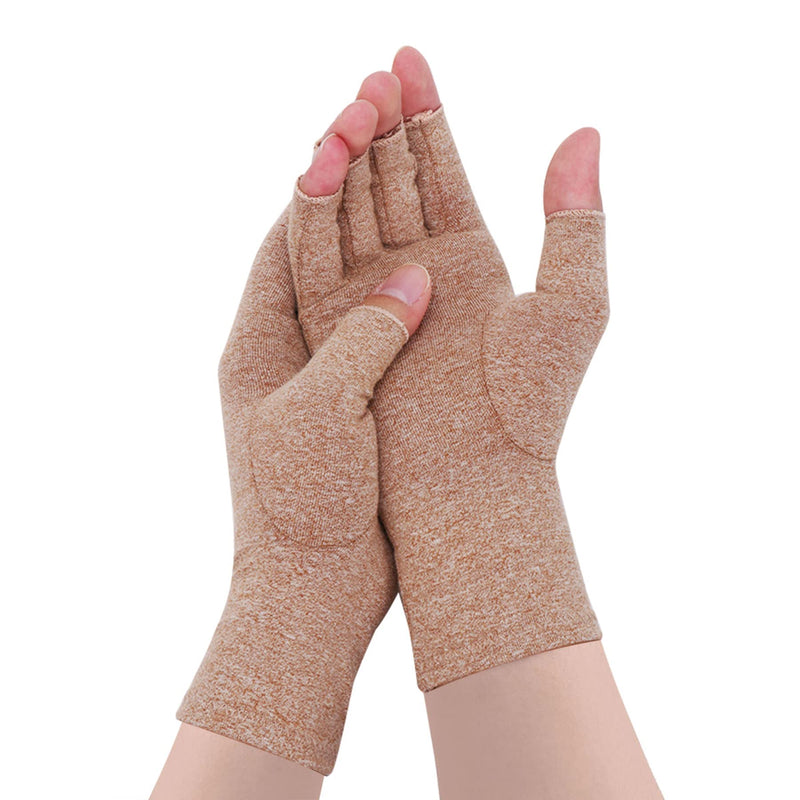 [Australia] - Rheumatoid Arthritis Gloves - Compression Gloves Fingerless Joint Pain Relief Hand Mitten Warmth Gloves Carpal Tunnel Gloves for Women Men (Khaki A, L) Khaki a 
