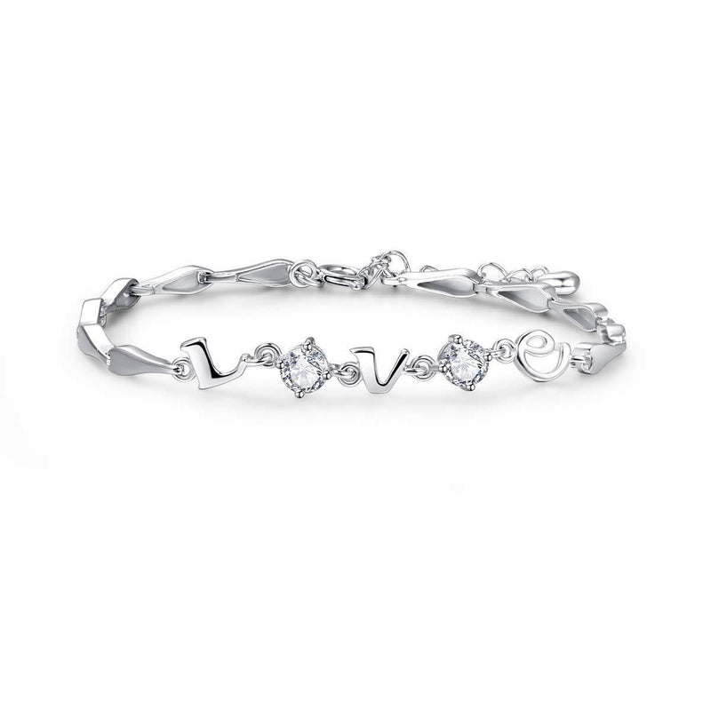 [Australia] - AVECON 925 Sterling Silver Bracelet with Love Heart Antler Design Platinum/Rose Gold Plated Adjustable Link Chain for Women Style B 