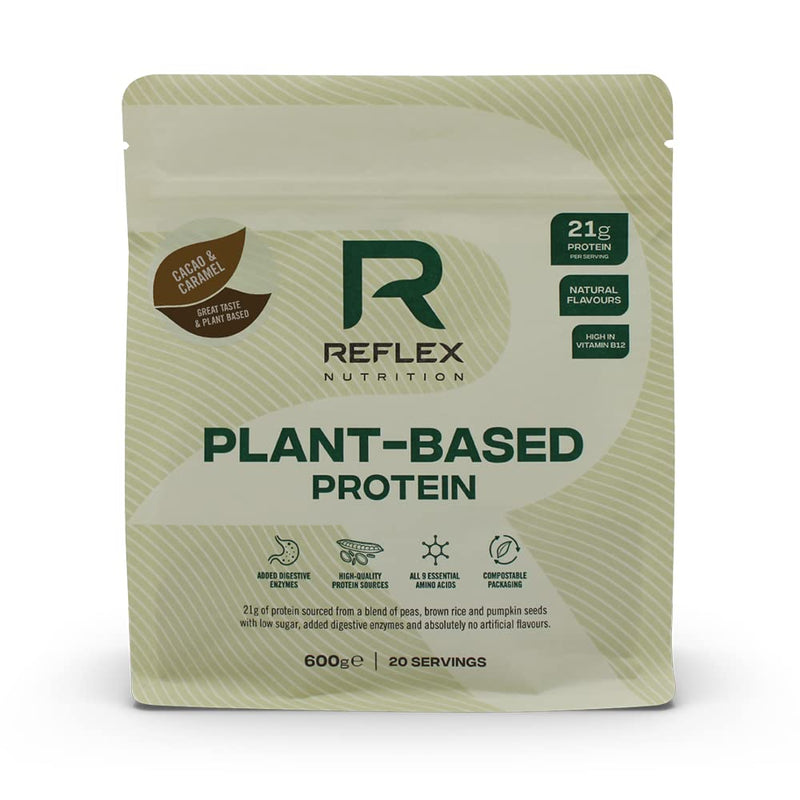 [Australia] - Reflex Nutrition Plant Based Vegan Protein Powder with B12 | Great Taste | (Cacoa & Caramel, 600g) Cacao & Caramel 