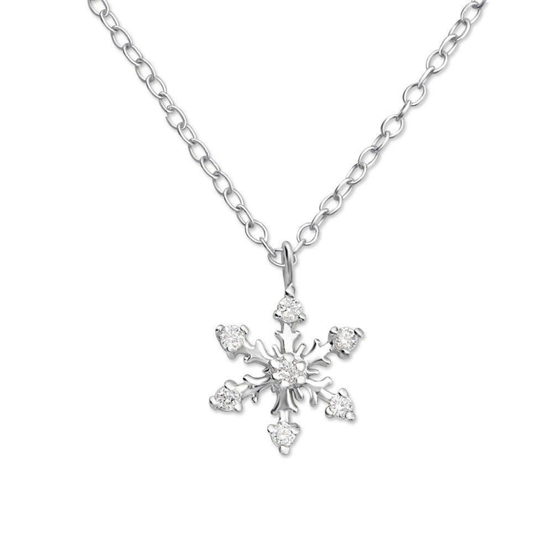 [Australia] - Tiny Sterling Silver Snowflake Necklace Encrusted with Cubic Zirconia Crystals r 
