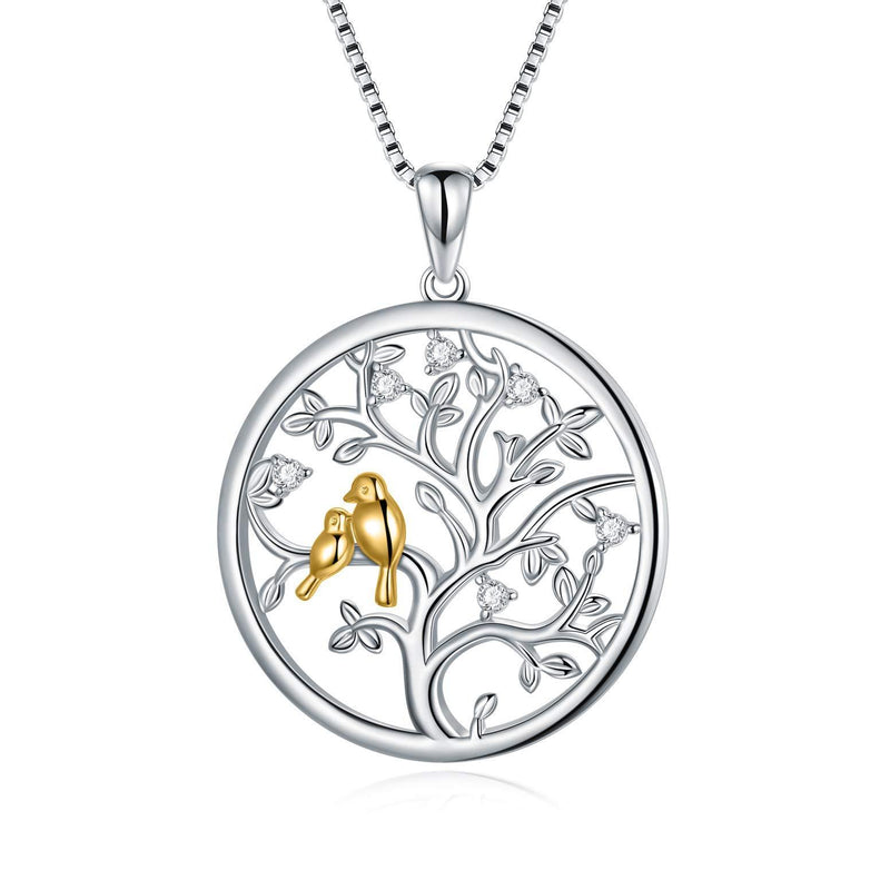 [Australia] - LONAGO Tree of Life Necklace 925 Sterling Silver Cute Birds Family Tree Pendant Necklace Jewelry for Women Two Birds-Yellow Gold 