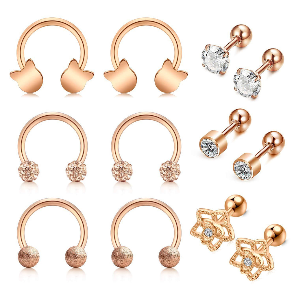 [Australia] - AceFun 16G Tragus Earrings Surgical Steel Cartilage Hoop Rings Conch Helix Tragus Earring Studs Piercing Jewellery Flower Cat CZ Style 