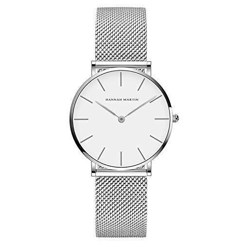 [Australia] - Momoon Women's Watches Analogue Quartz Stainless Steel Waterproof Mesh Ultra Thin M White / Silver 