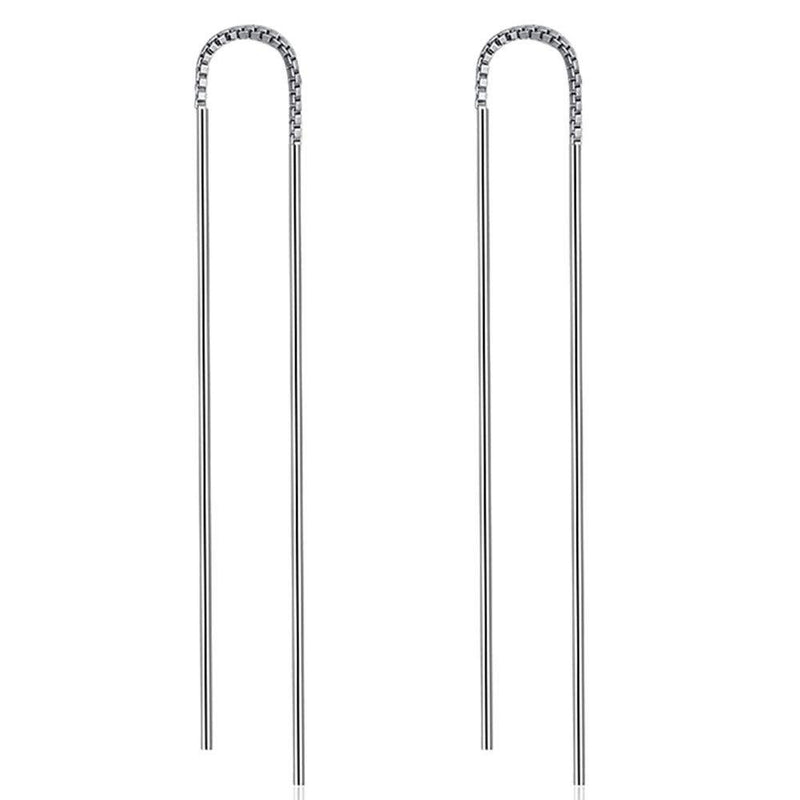 [Australia] - 925 Sterling Silver Bar Long Tassel String Threader Pull Through Box-chain Earrings for Women Girl Christmas Day Gifts 