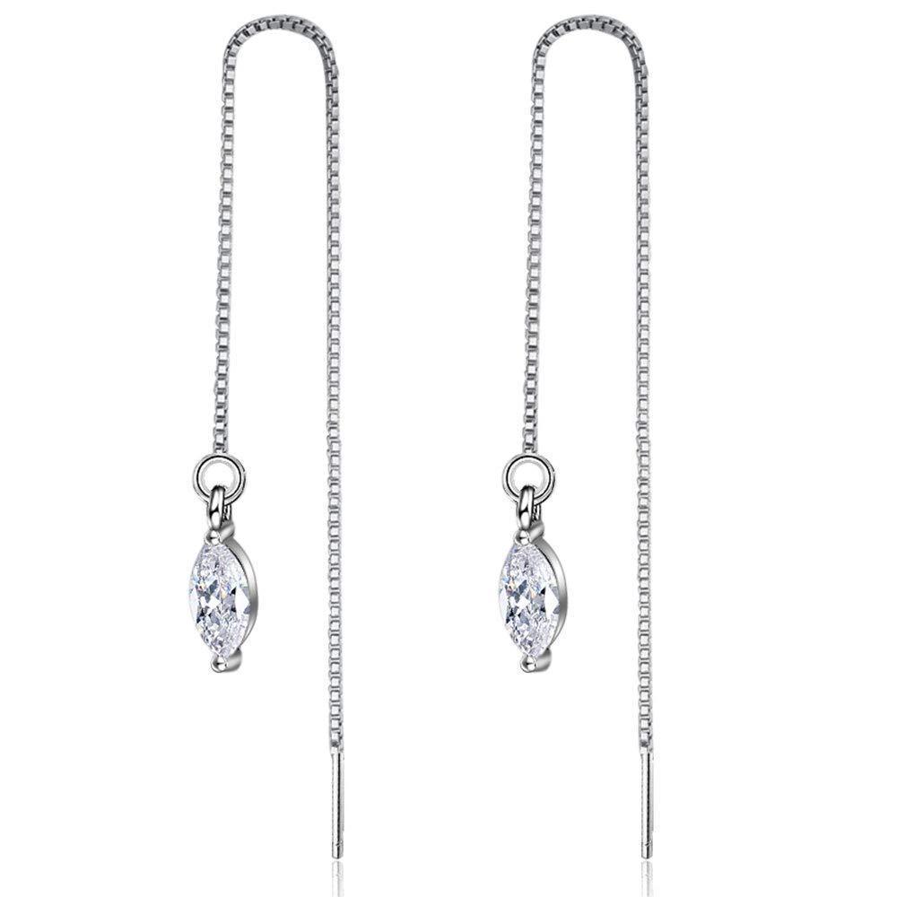 [Australia] - 925 Sterling Silver CZ Crystal Teardrop Dangle Earrings Hypoallergenic Box Chain Drop Earrings Jewelry for Women and Girls 