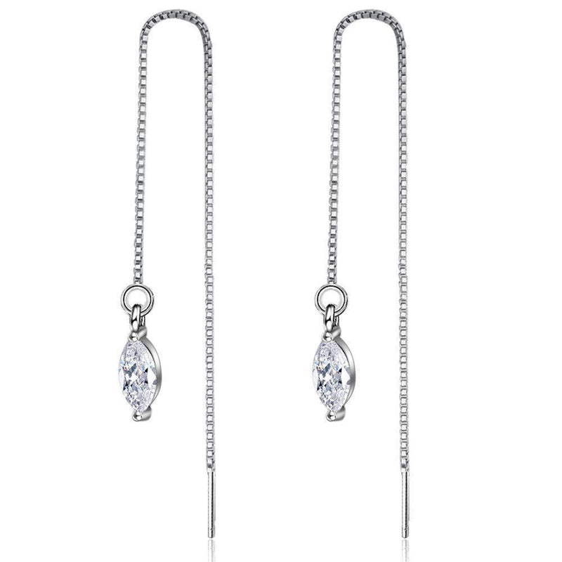 [Australia] - 925 Sterling Silver CZ Crystal Teardrop Dangle Earrings Hypoallergenic Box Chain Drop Earrings Jewelry for Women and Girls 