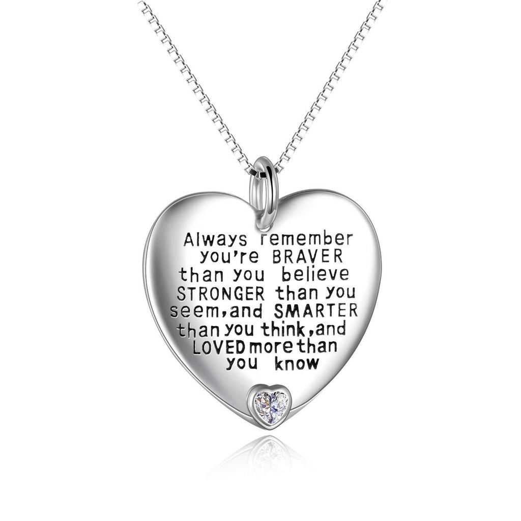 [Australia] - YFN Sterling Silver Always Remember You are Braver Than You Believe Jewelry Pendant Necklace Inspirational Gifts 