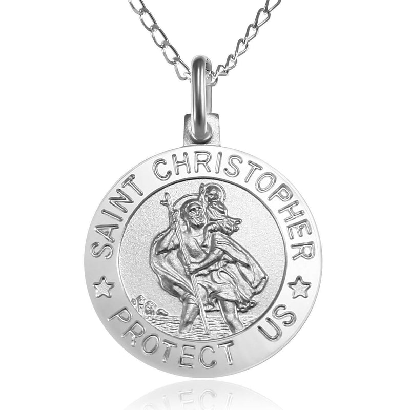 [Australia] - Sterling Silver St Christopher Pendant and 18" Chain with 'SAINT CHRISTOPHER PROTECT US' and Jewellery Gift Box 