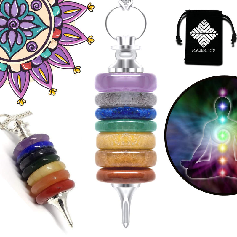 [Australia] - 7 Chakra Dowsing Pendulum - Divinatory Radiesthesia Pendant in Natural Stones: Quartz Amethyst Aventurine Jasper - The Most Complete Seven Chakra Pendulum 
