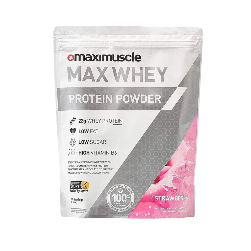 [Australia] - Maximuscle Max Whey | Whey Protein Powder | Protein Shake with Whey Isolate & Concentrate | Low Fat, Low Sugar, Gluten-Free | Strawberry, 480g - 16 Servings 