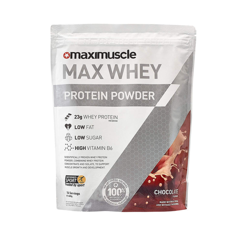 [Australia] - Maximuscle Max Whey | Whey Protein Powder | Protein Shake with Whey Isolate & Concentrate | Low Fat, Low Sugar, Gluten-Free | Chocolate, 480g - 16 Servings 