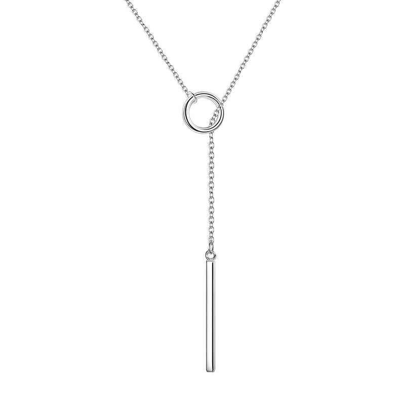 [Australia] - EVER FAITH Long Lariat Necklace, 925 Ssterling Silver Pendant, Circle Vertical Customized Bar Necklace, Adjustable Y Necklace 